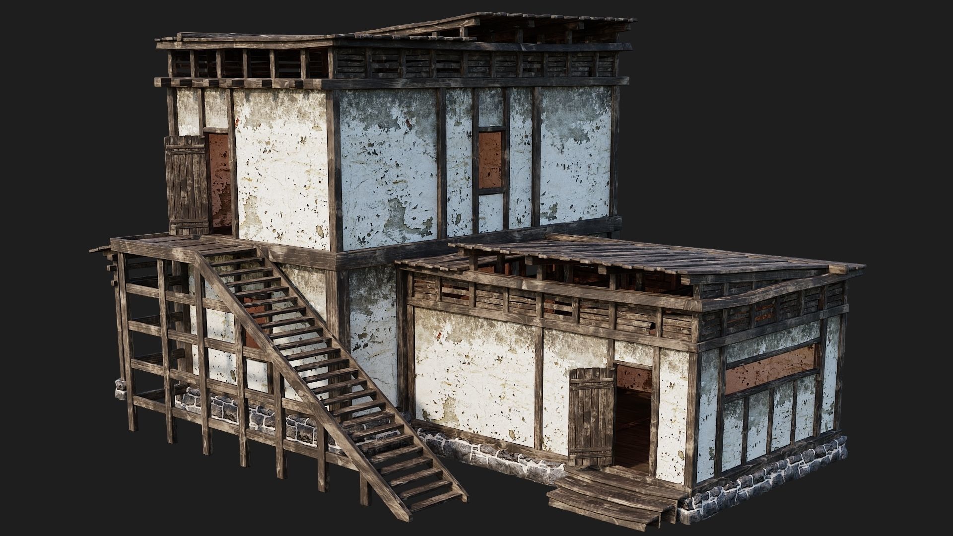 4 Old House Buildings Pack 4K Textures GameReady 161 to 164 Low-poly 3D model_39