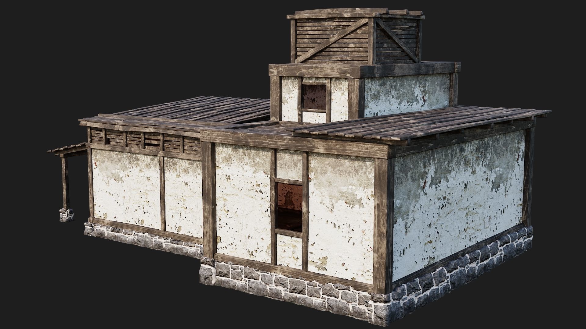 4 Old House Buildings Pack 4K Textures GameReady 161 to 164 Low-poly 3D model_30