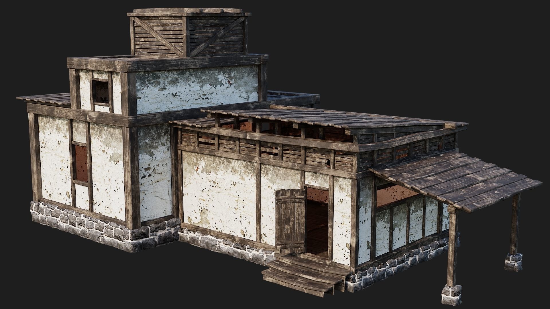 4 Old House Buildings Pack 4K Textures GameReady 161 to 164 Low-poly 3D model_28