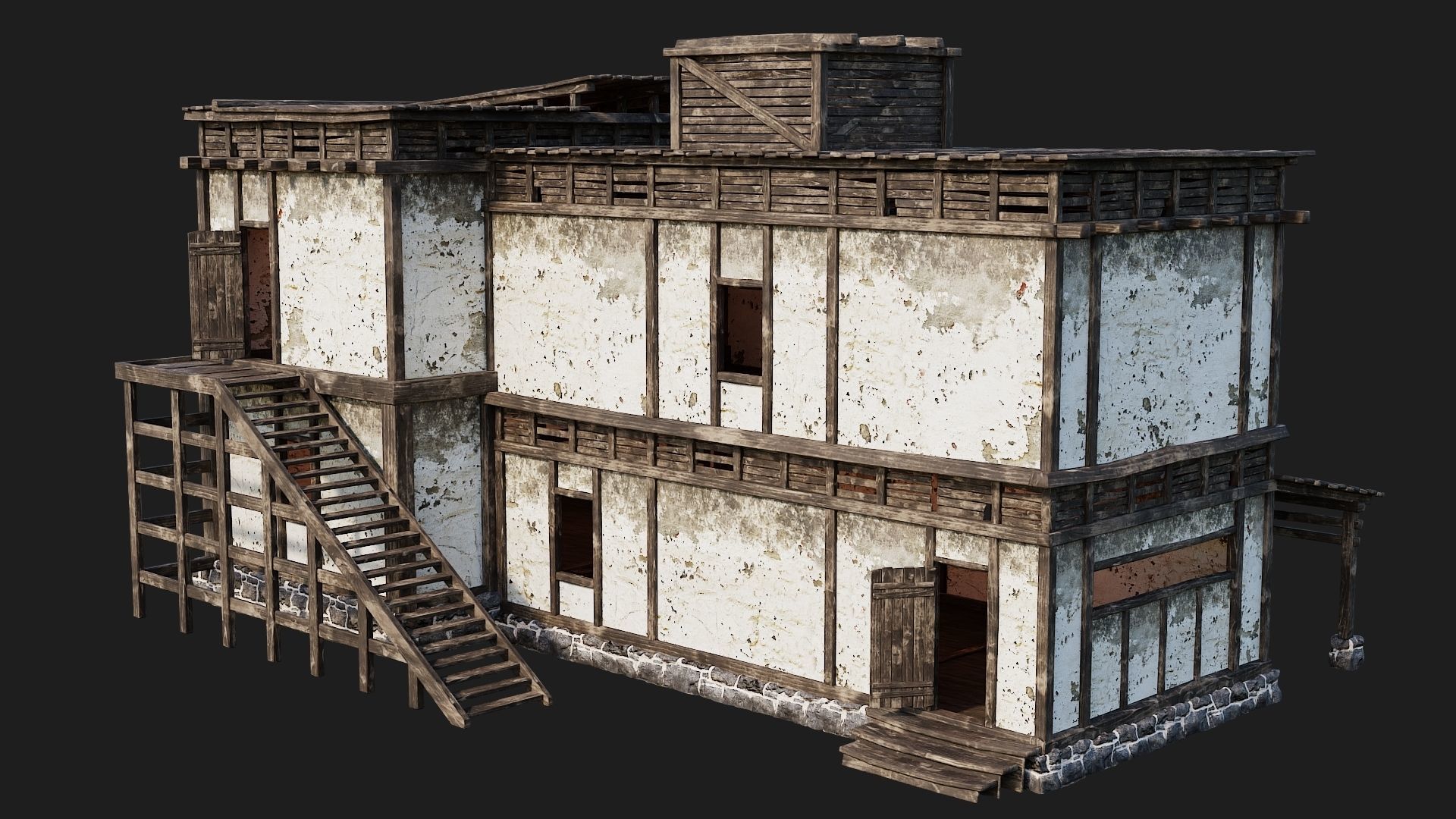 4 Old House Buildings Pack 4K Textures GameReady 161 to 164 Low-poly 3D model_17