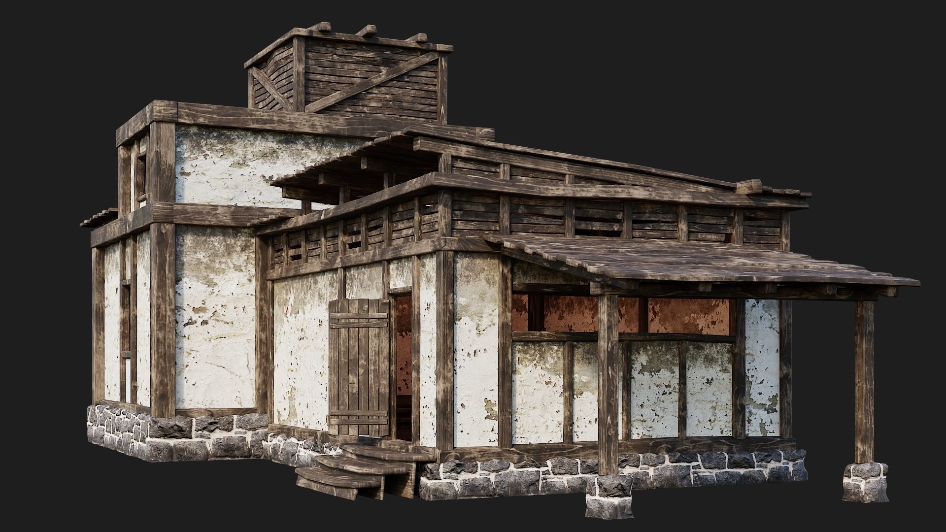 4 Old House Buildings Pack 4K Textures GameReady 161 to 164 Low-poly 3D model_27