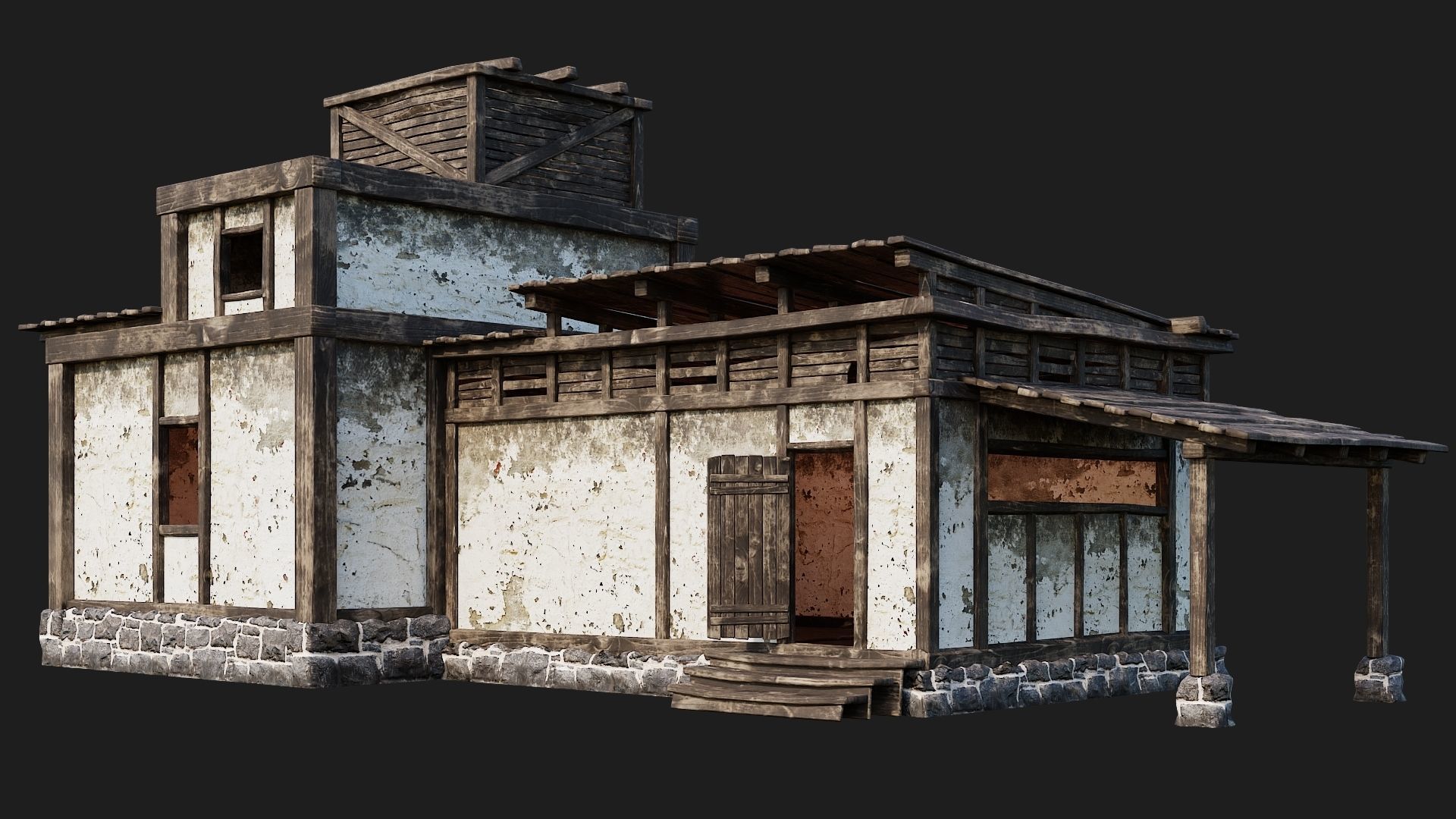 4 Old House Buildings Pack 4K Textures GameReady 161 to 164 Low-poly 3D model_6