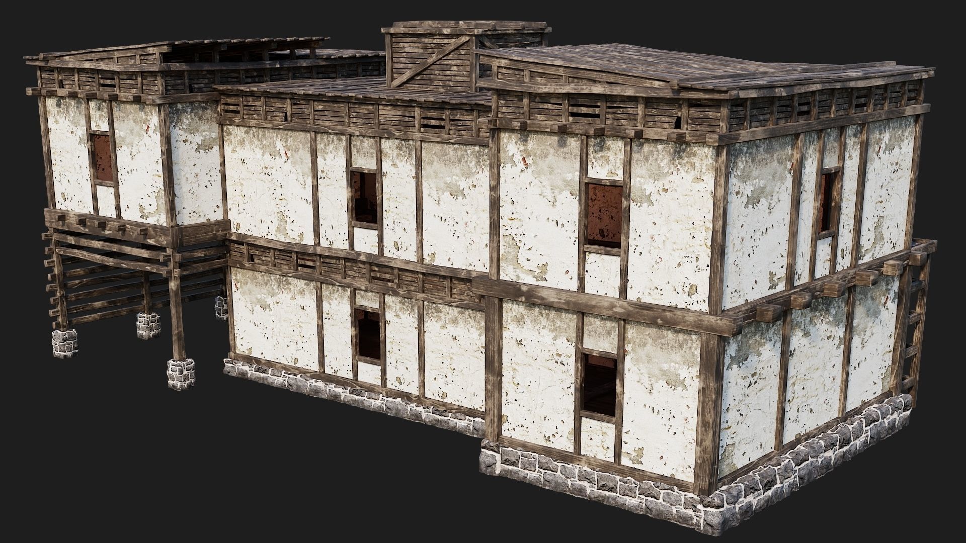 4 Old House Buildings Pack 4K Textures GameReady 161 to 164 Low-poly 3D model_52