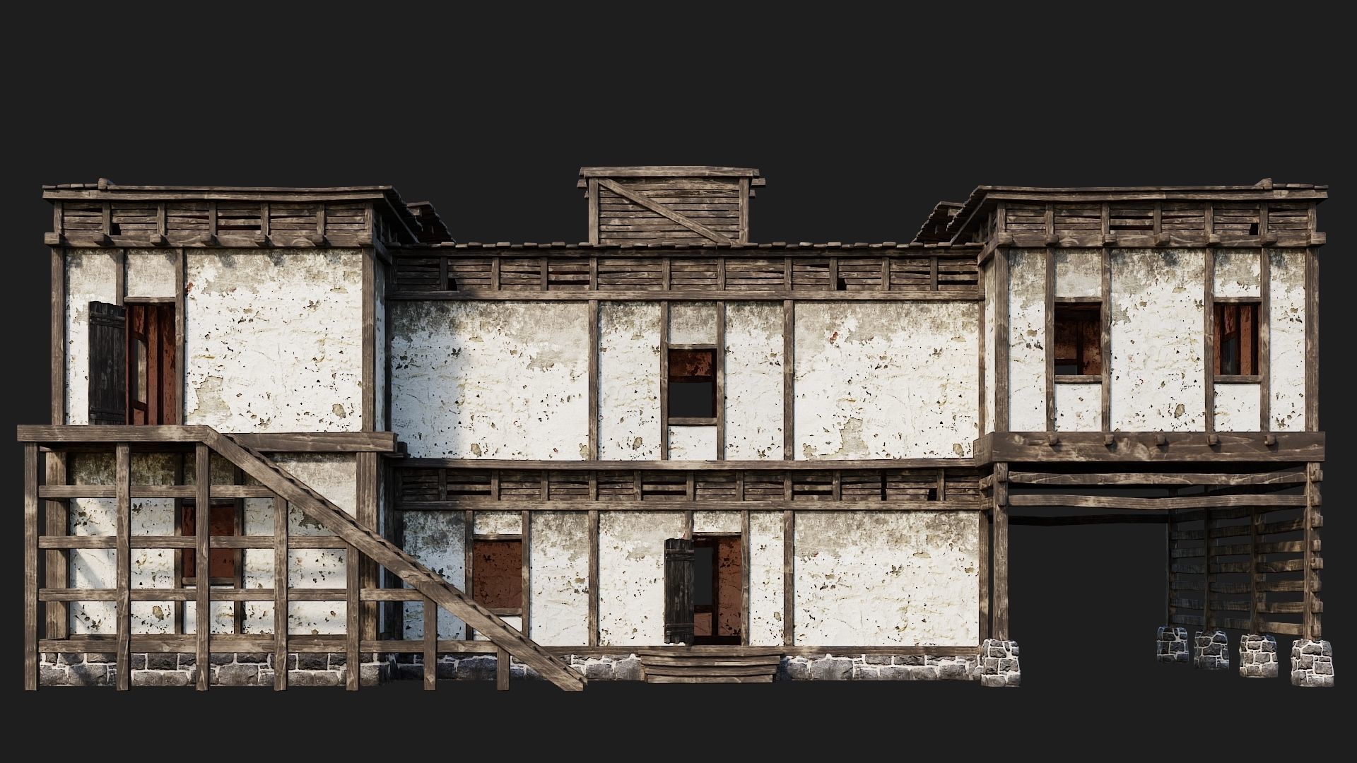 4 Old House Buildings Pack 4K Textures GameReady 161 to 164 Low-poly 3D model_48