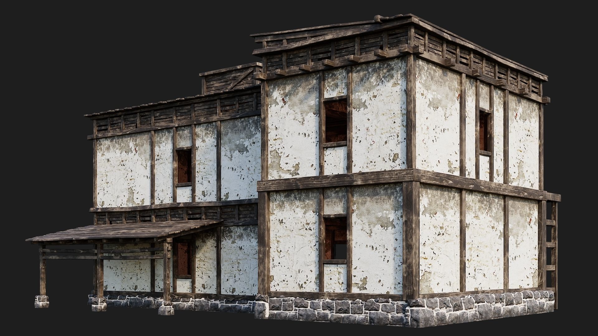 4 Old House Buildings Pack 4K Textures GameReady 161 to 164 Low-poly 3D model_13