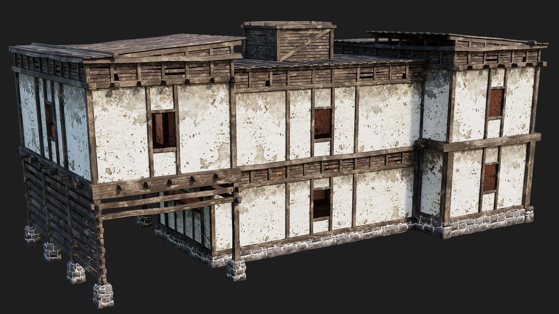 4 Old House Buildings Pack 4K Textures GameReady 161 to 164 Low-poly 3D model_51