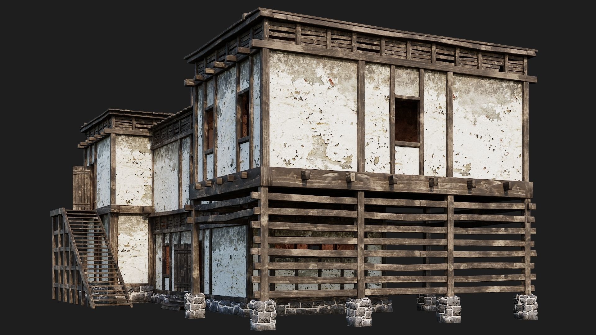 4 Old House Buildings Pack 4K Textures GameReady 161 to 164 Low-poly 3D model_49