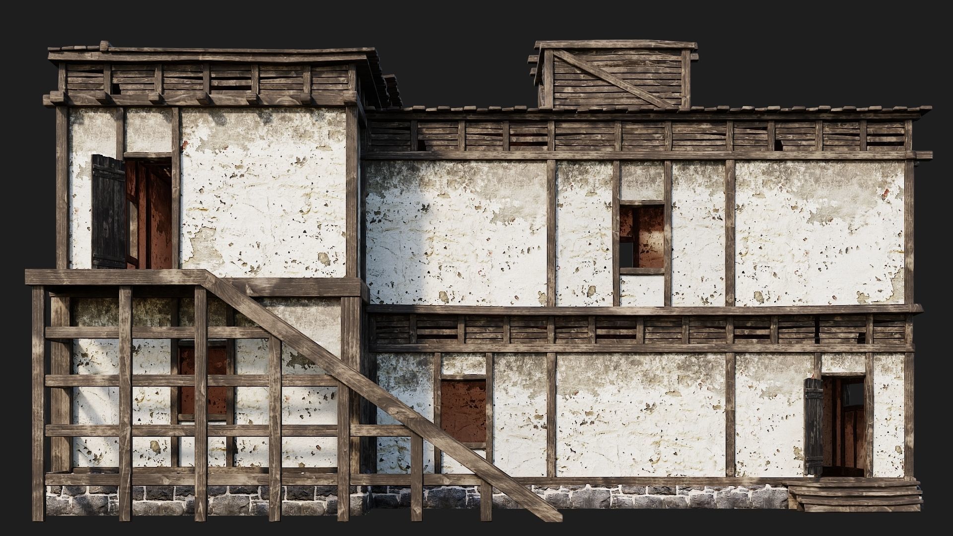 4 Old House Buildings Pack 4K Textures GameReady 161 to 164 Low-poly 3D model_15