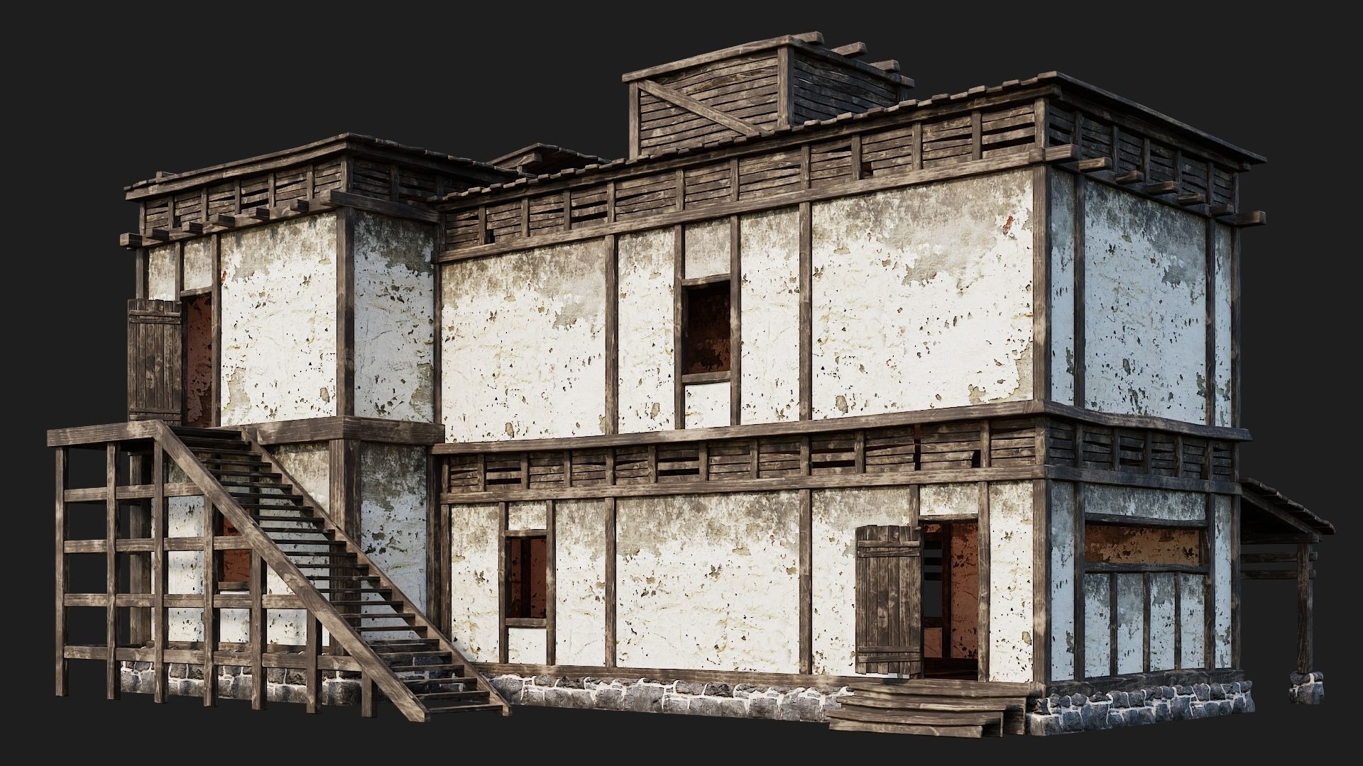 4 Old House Buildings Pack 4K Textures GameReady 161 to 164 Low-poly 3D model_5