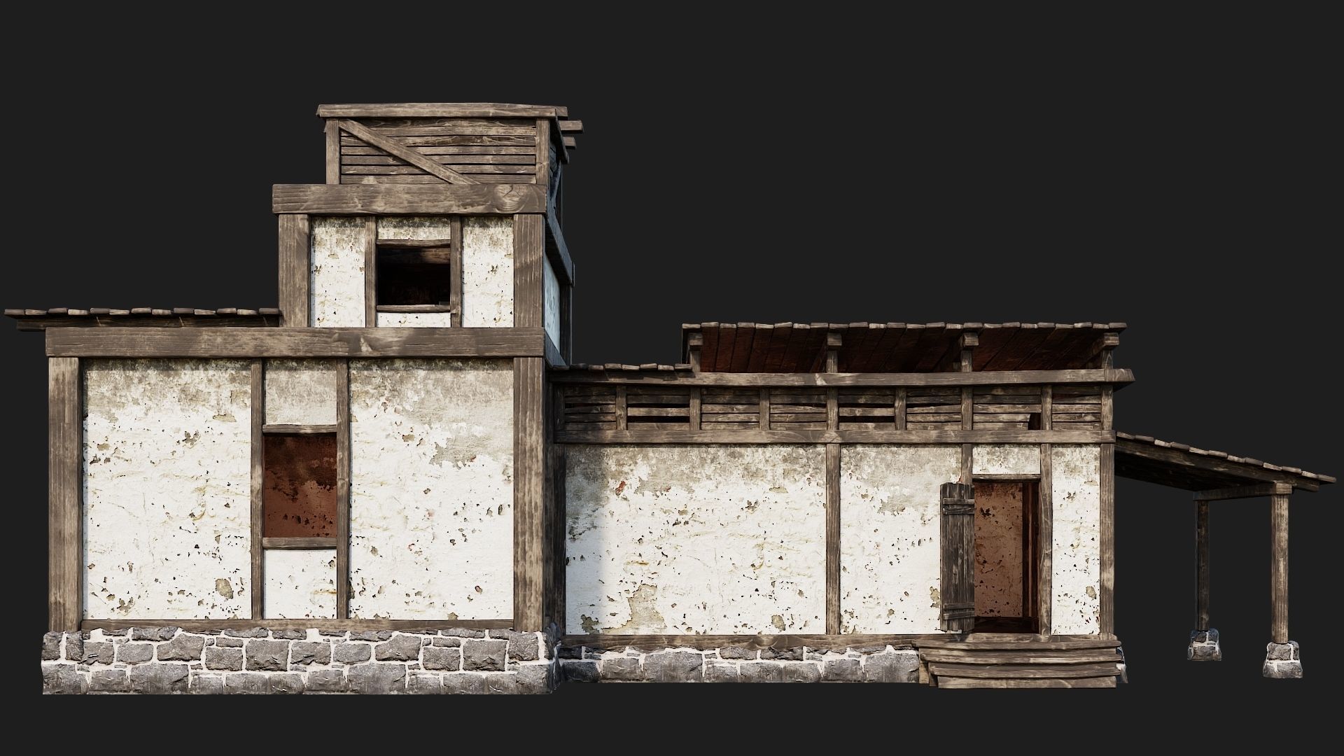 4 Old House Buildings Pack 4K Textures GameReady 161 to 164 Low-poly 3D model_26