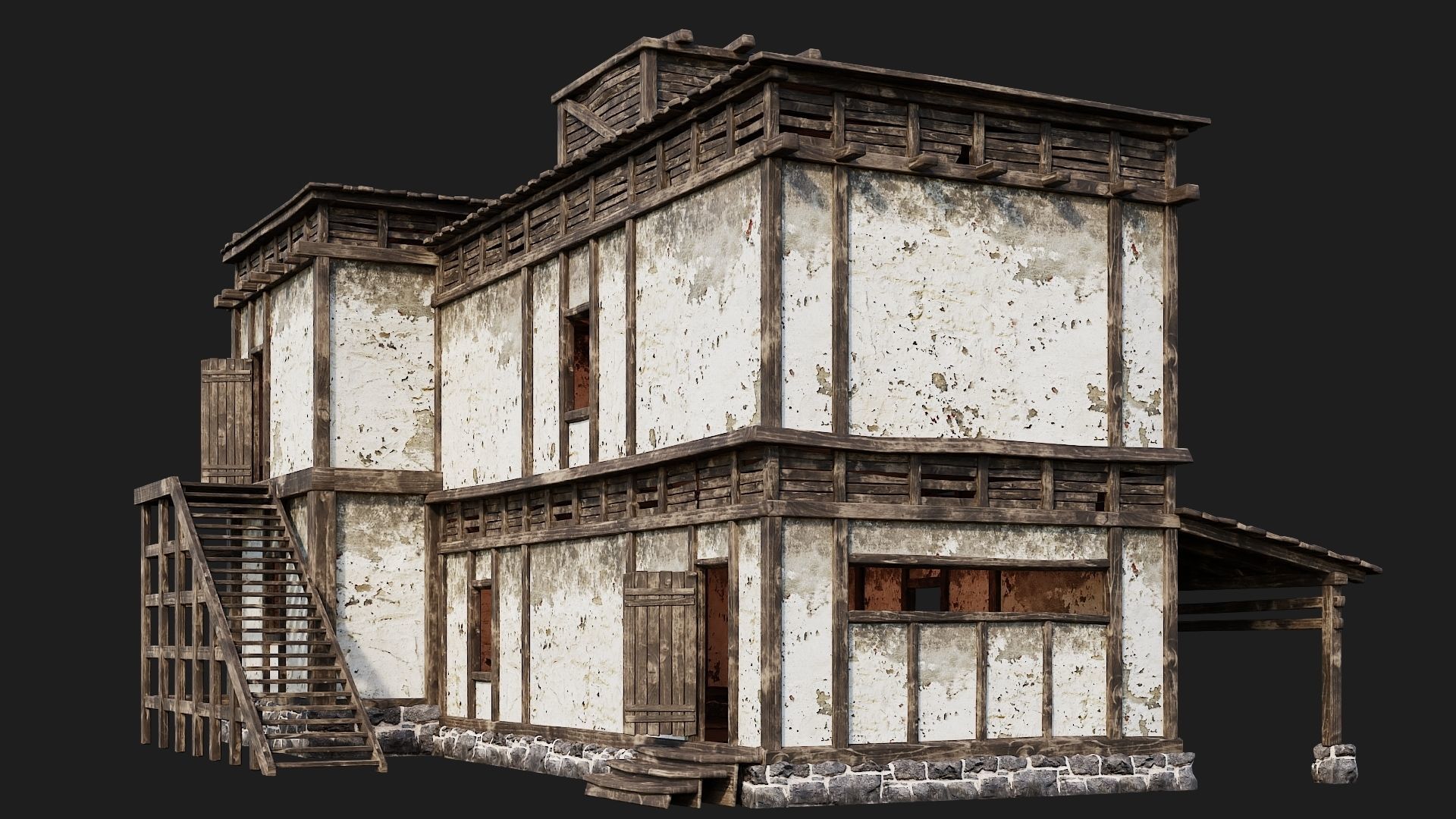 4 Old House Buildings Pack 4K Textures GameReady 161 to 164 Low-poly 3D model_16