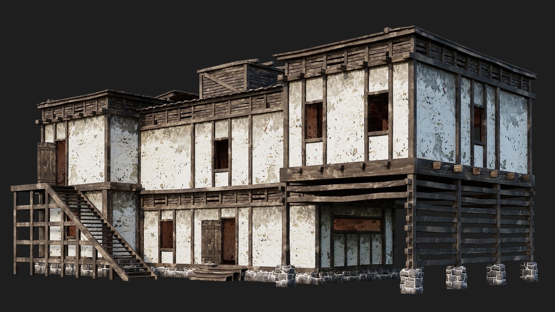 4 Old House Buildings Pack 4K Textures GameReady 161 to 164 Low-poly 3D model_8