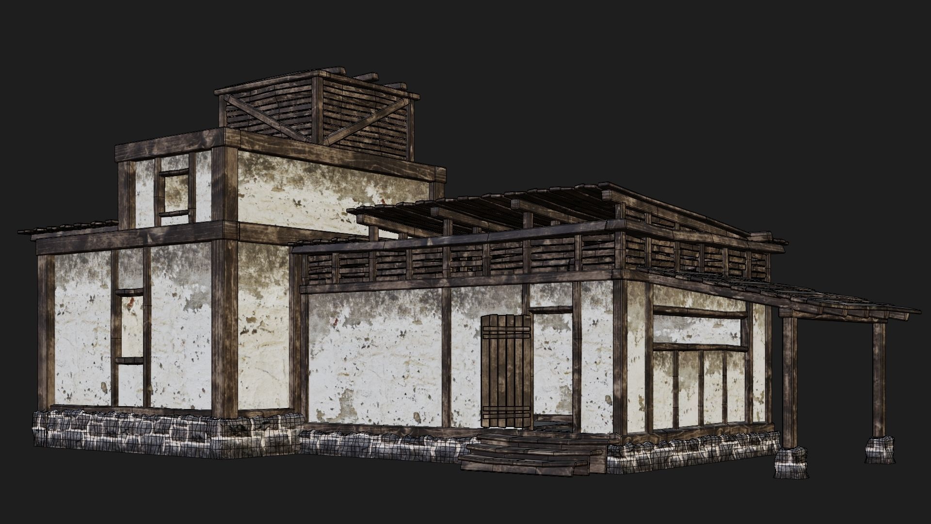 4 Old House Buildings Pack 4K Textures GameReady 161 to 164 Low-poly 3D model_22