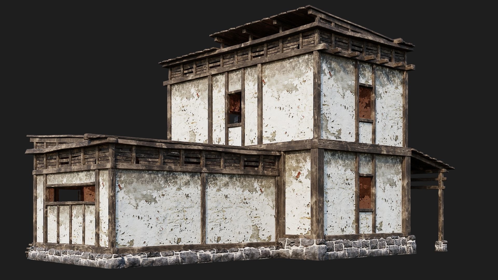 4 Old House Buildings Pack 4K Textures GameReady 161 to 164 Low-poly 3D model_34