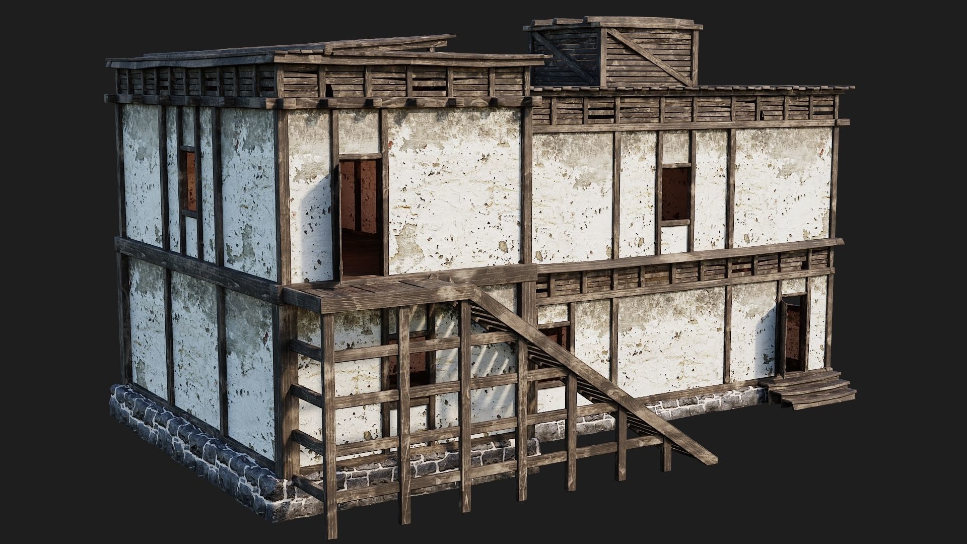 4 Old House Buildings Pack 4K Textures GameReady 161 to 164 Low-poly 3D model_11