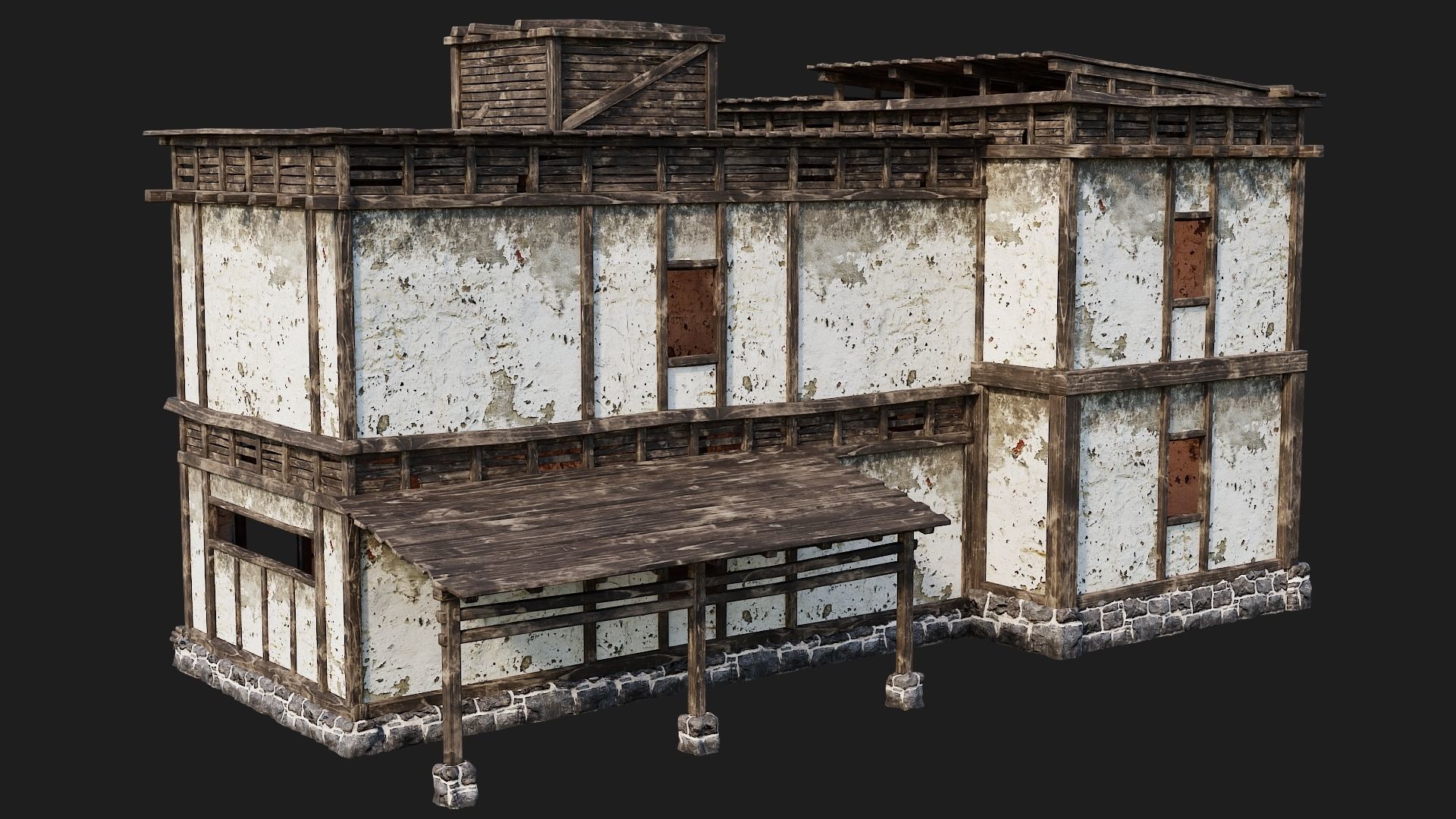 4 Old House Buildings Pack 4K Textures GameReady 161 to 164 Low-poly 3D model_18