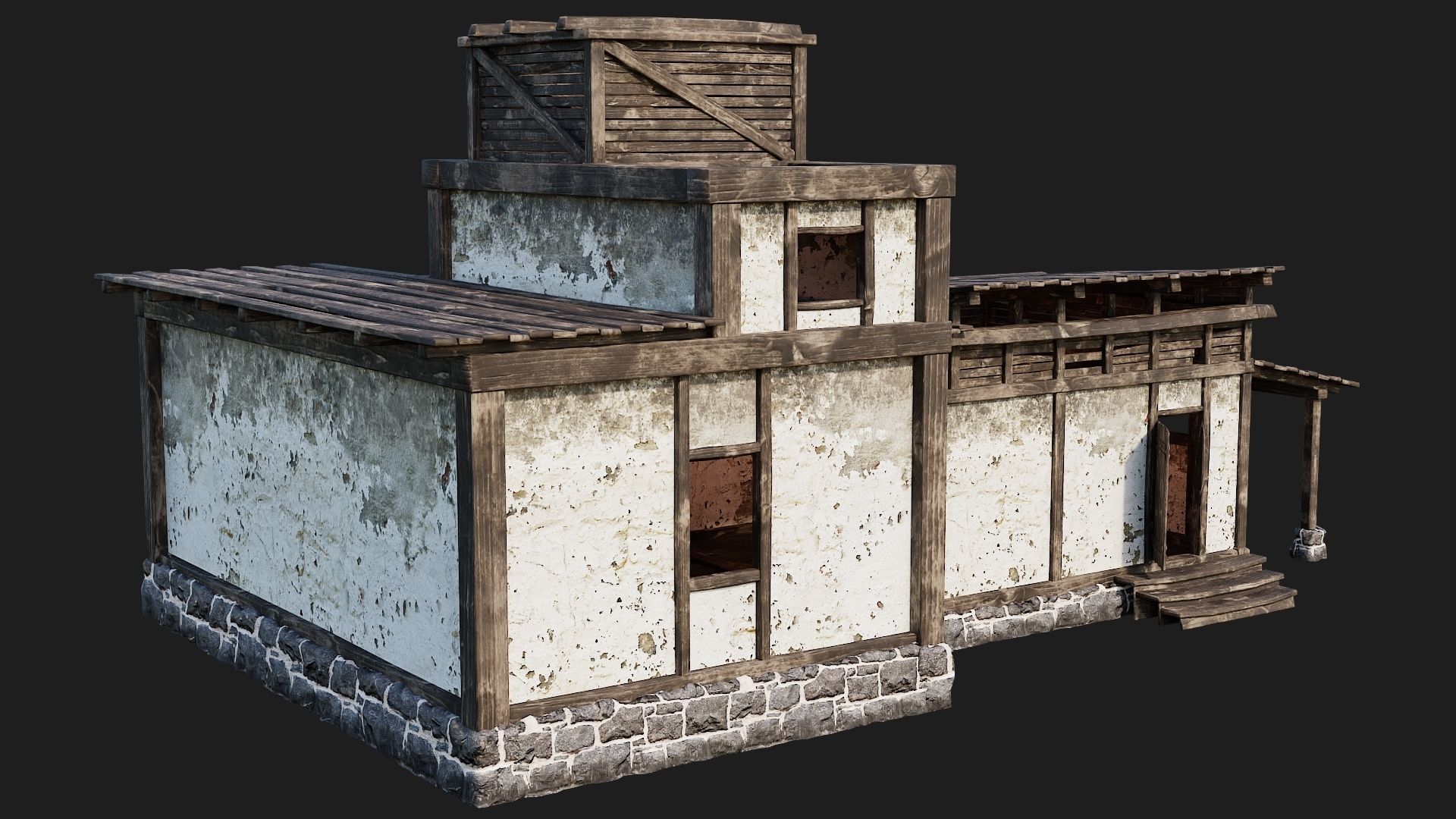 4 Old House Buildings Pack 4K Textures GameReady 161 to 164 Low-poly 3D model_20