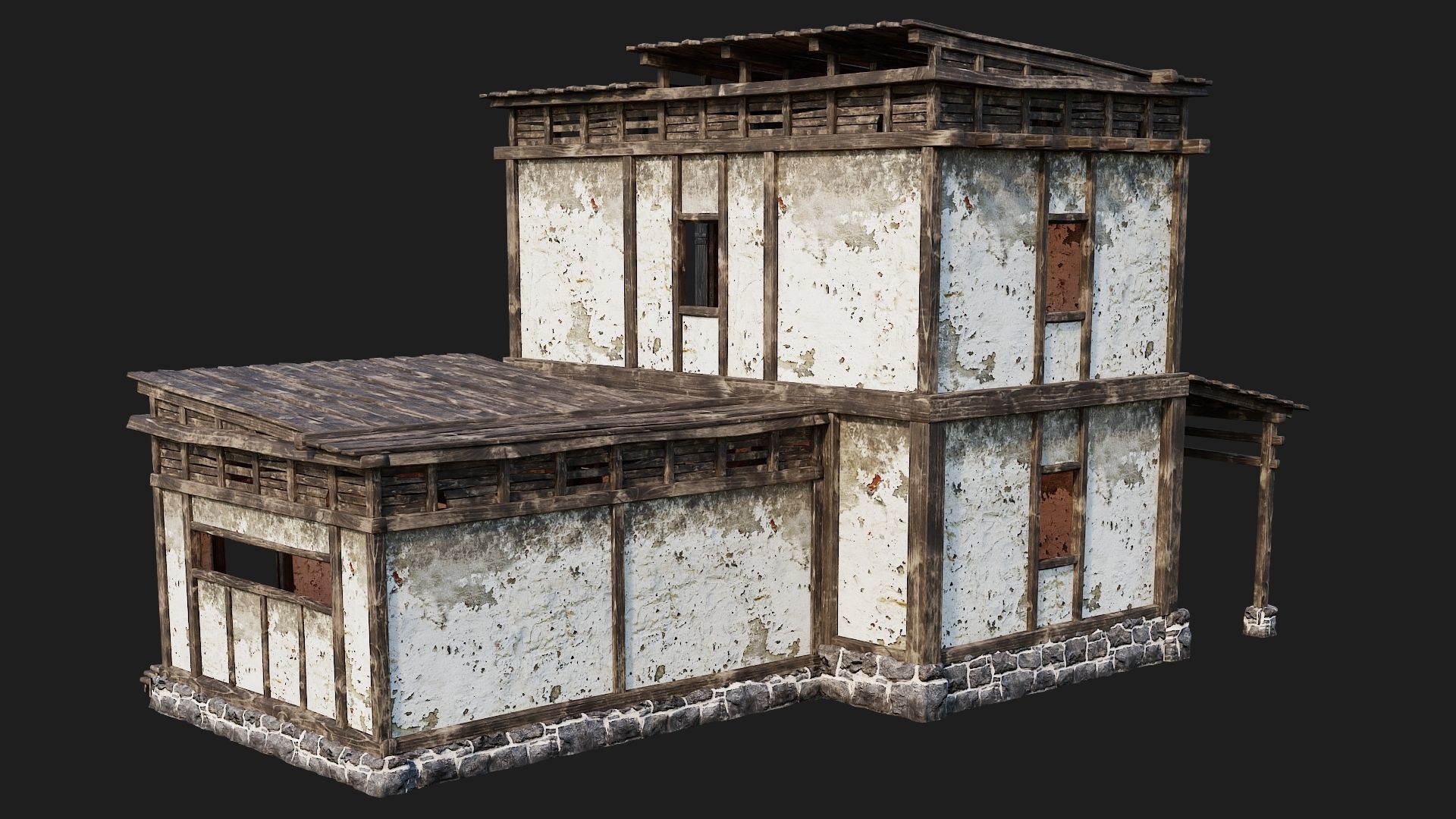 4 Old House Buildings Pack 4K Textures GameReady 161 to 164 Low-poly 3D model_40