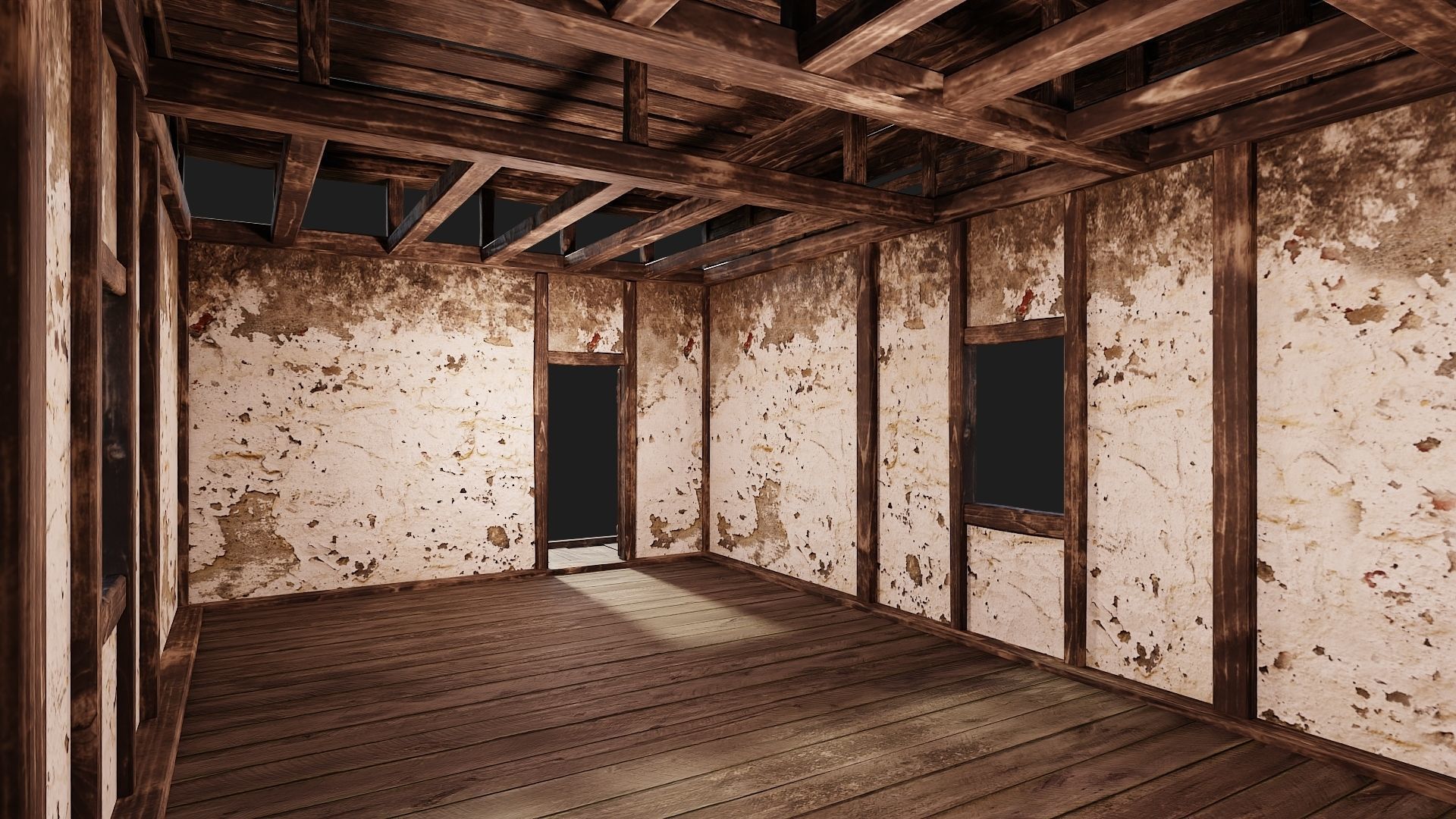 4 Old House Buildings Pack 4K Textures GameReady 161 to 164 Low-poly 3D model_32