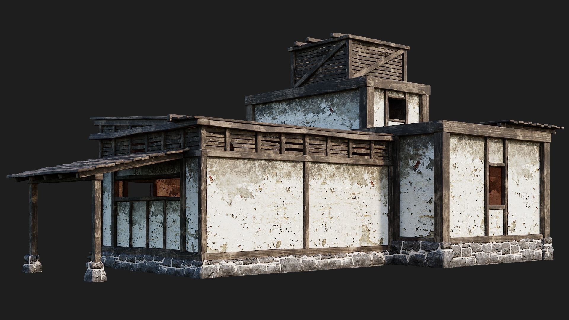 4 Old House Buildings Pack 4K Textures GameReady 161 to 164 Low-poly 3D model_23