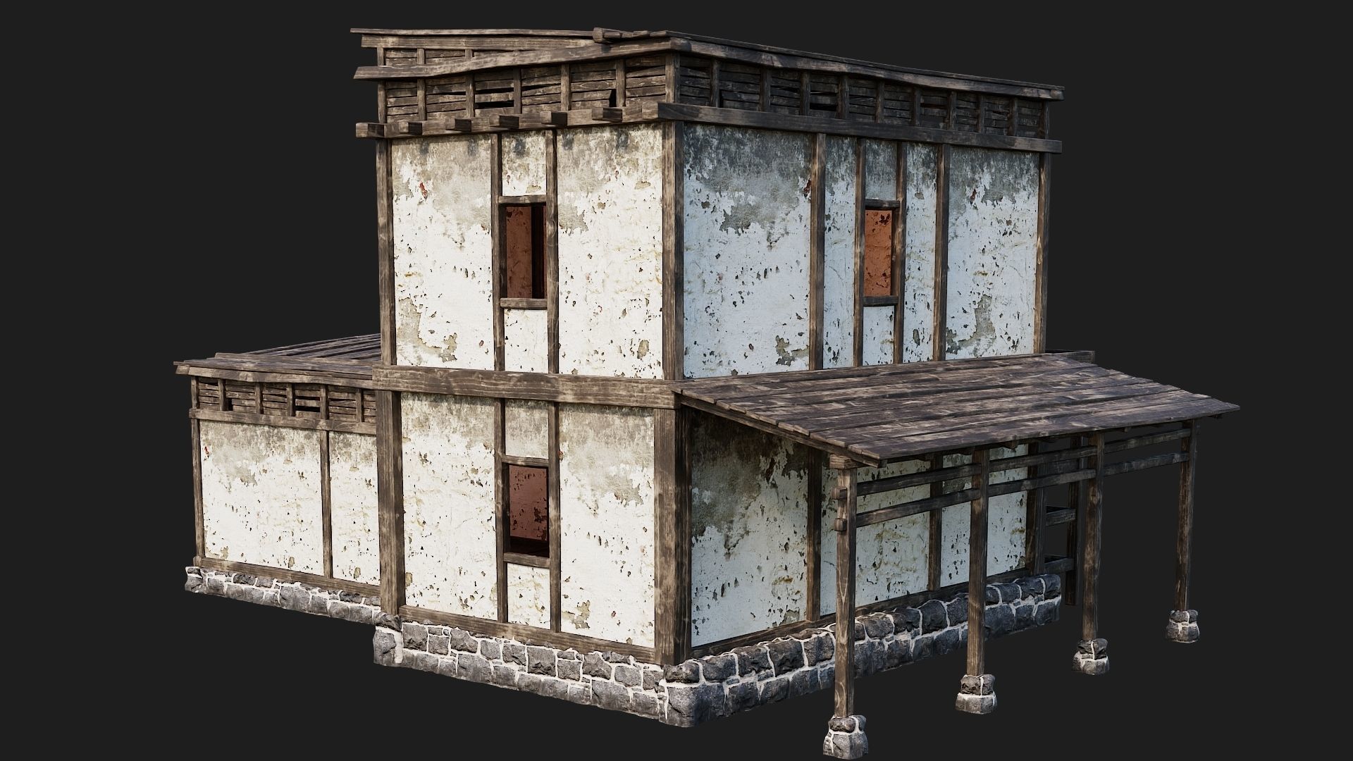 4 Old House Buildings Pack 4K Textures GameReady 161 to 164 Low-poly 3D model_41