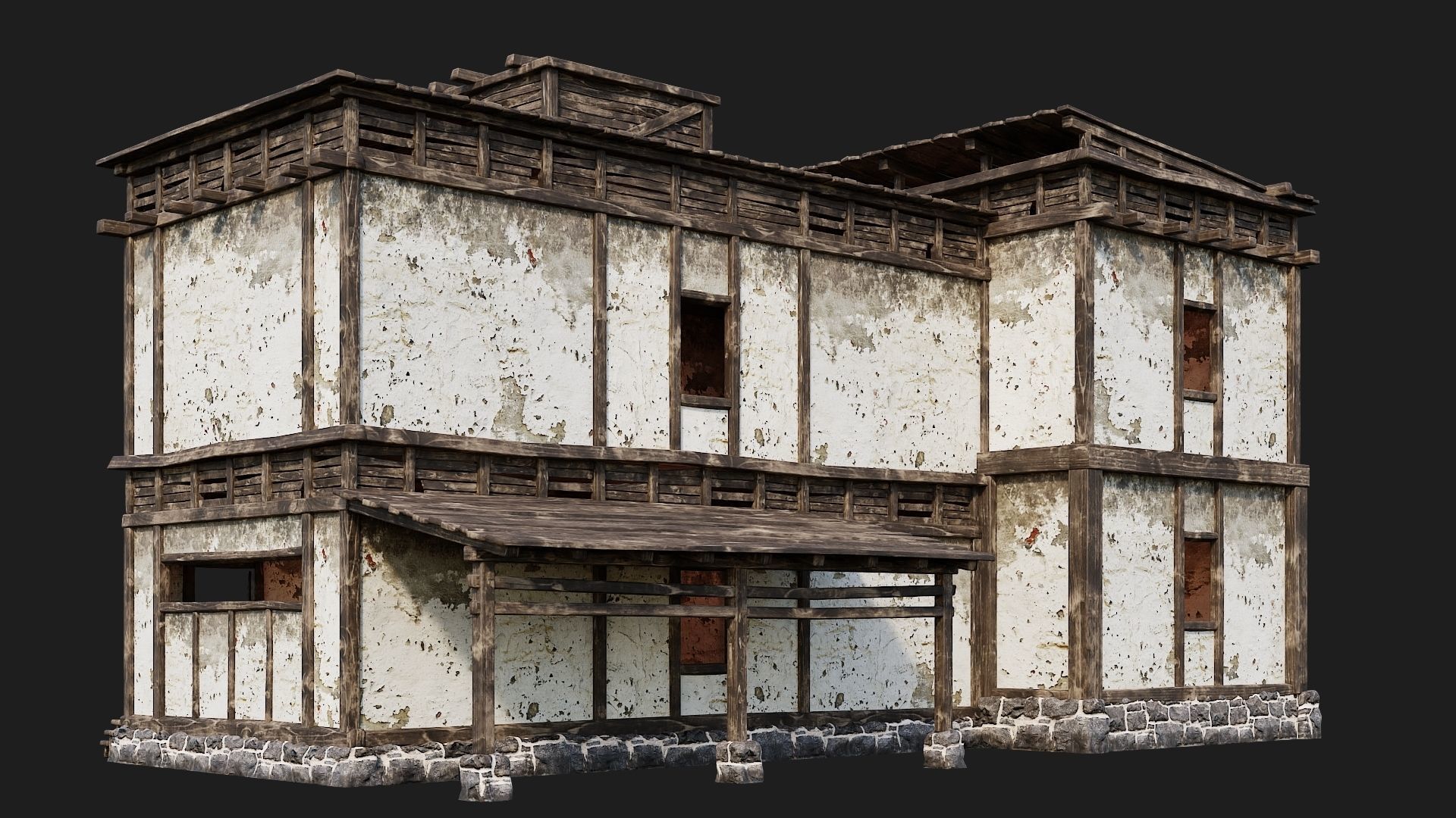 4 Old House Buildings Pack 4K Textures GameReady 161 to 164 Low-poly 3D model_12