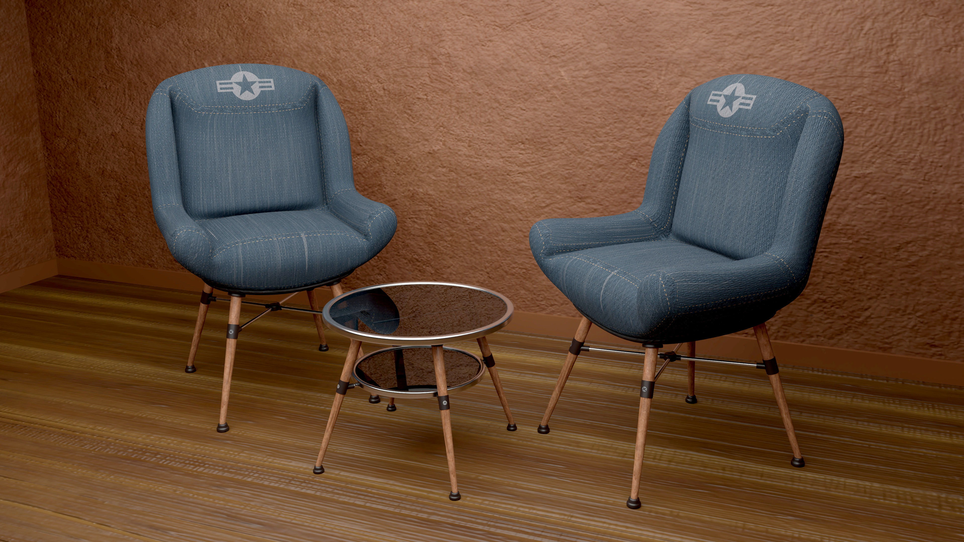 Chairs and Table bar style 3D model_1