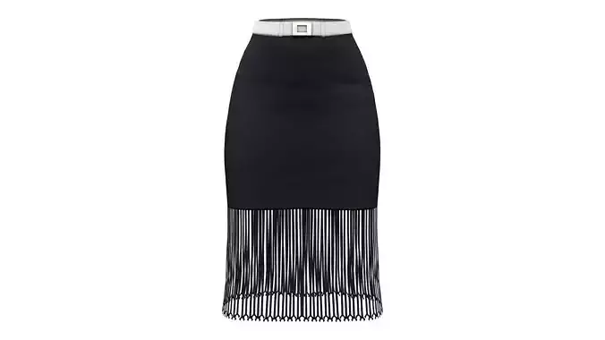 Strings Bottom Black Retro Pencil Skirt With White Belt