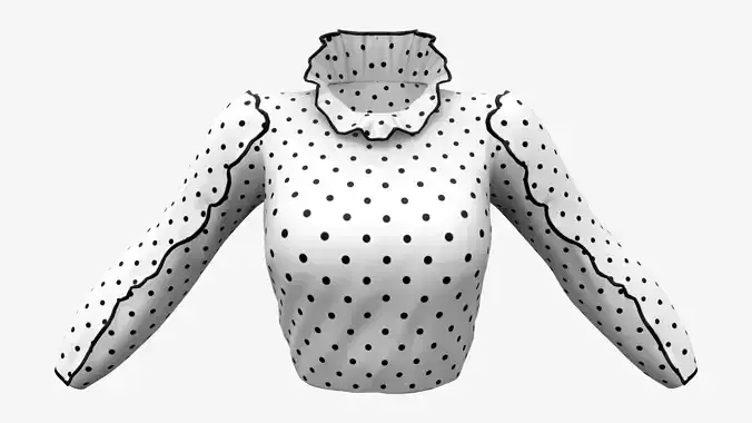 Frill Edge Trim Polka Dots Retro Top Low-poly 3D model