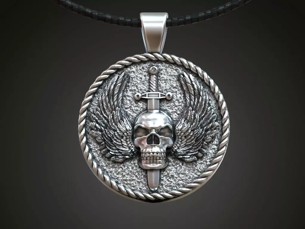 Pendant skull wings sword 3D print model