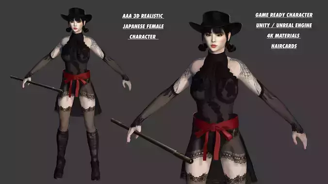 AAA 3D REALISTIC JAPANESE FEMALE CHARACTER - YAKUZA ASIAN FACE Low-poly 3D model