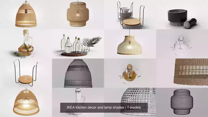 IKEA kitchen decor and lamp shades 7 models 3D Model Collection