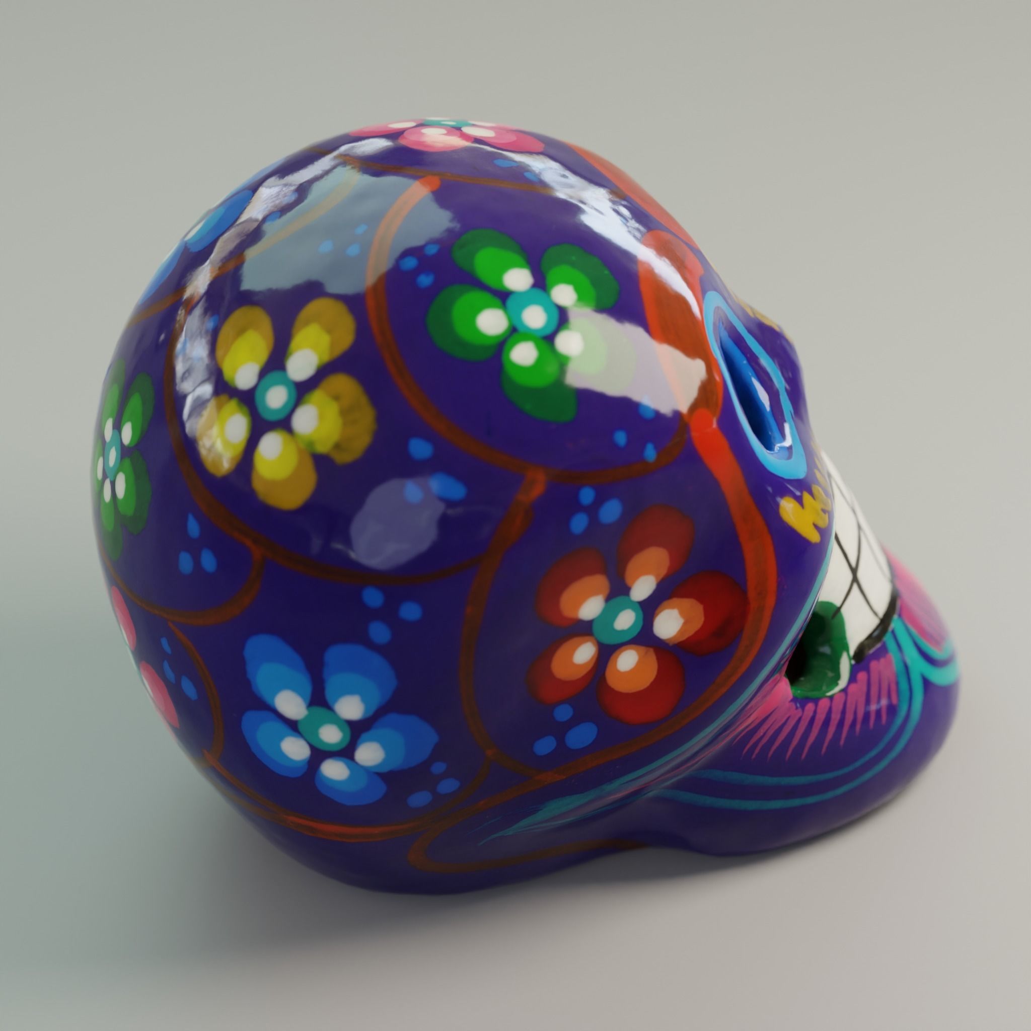 Painted Mexican Skull - 3D Scan  Low-poly 3D model_4