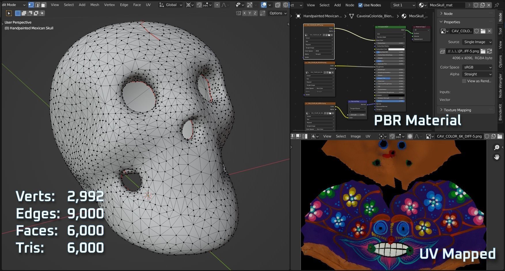 Painted Mexican Skull - 3D Scan  Low-poly 3D model_8