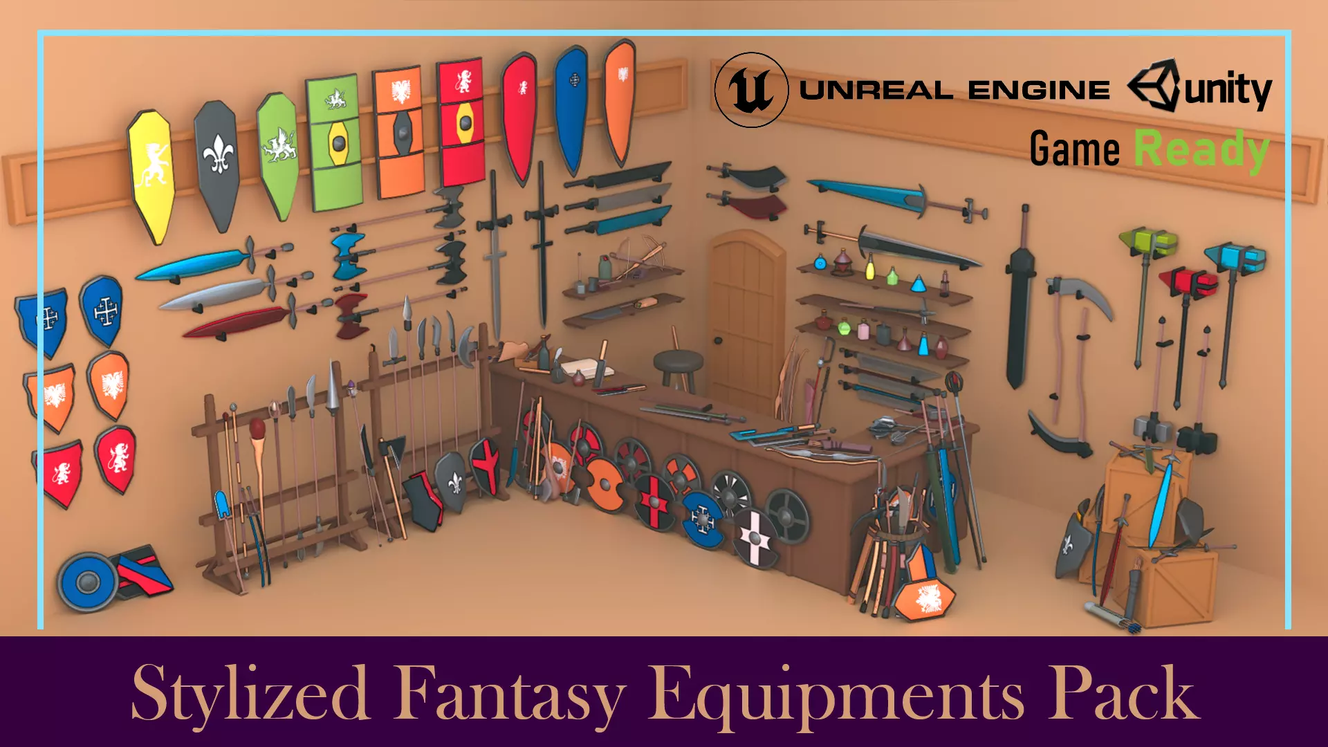 Stylized Fantasy Equipments Pack Low-poly 3D model