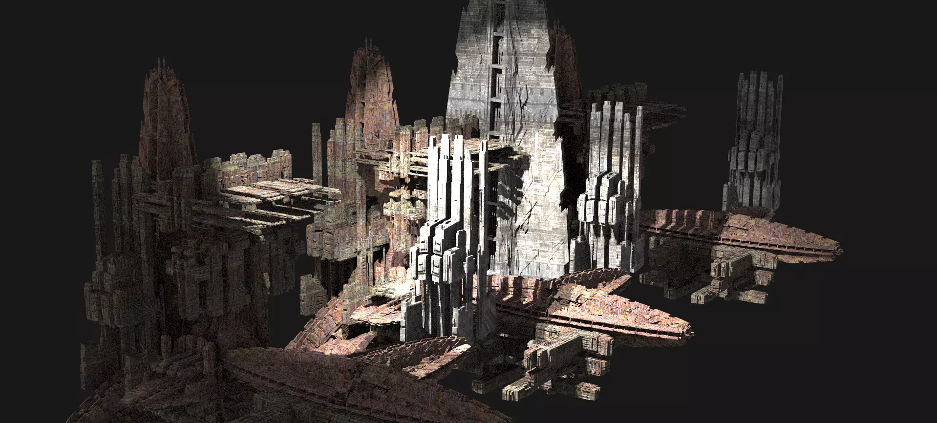 Mega City Dystopian  Space Station Ships Kit bash 3D model_0