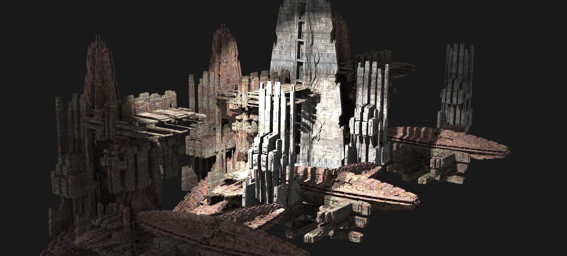 Mega City Dystopian  Space Station Ships Kit bash 3D model_1