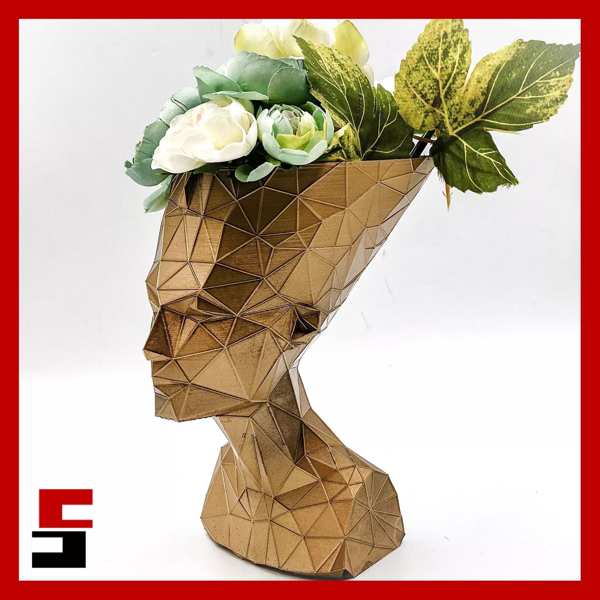 Nefertiti Planter Pot Voronoi Low Poly 3D print model_0
