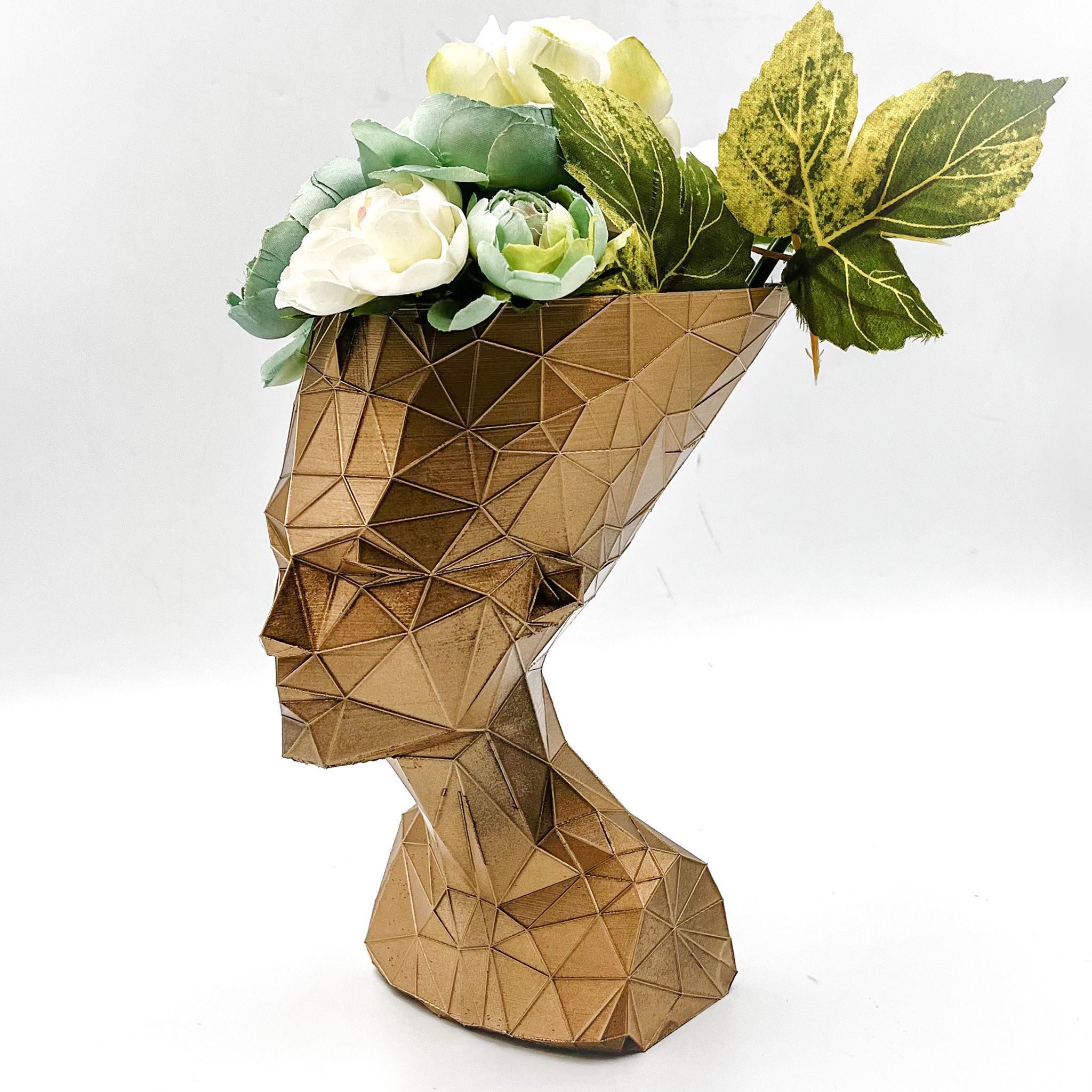 Nefertiti Planter Pot Voronoi Low Poly 3D print model_5