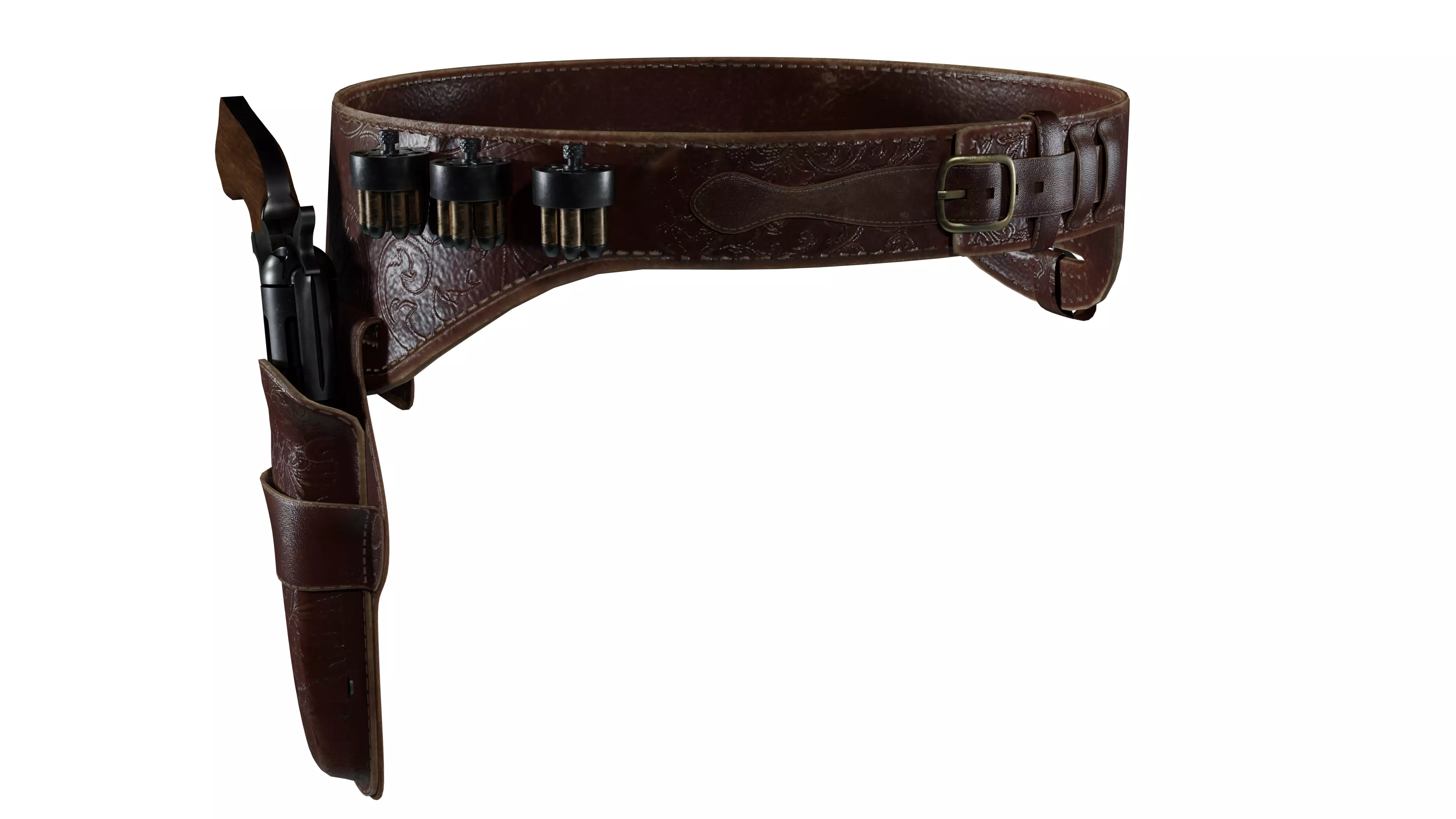 Wild west belt with gun Low-poly 3D model_0