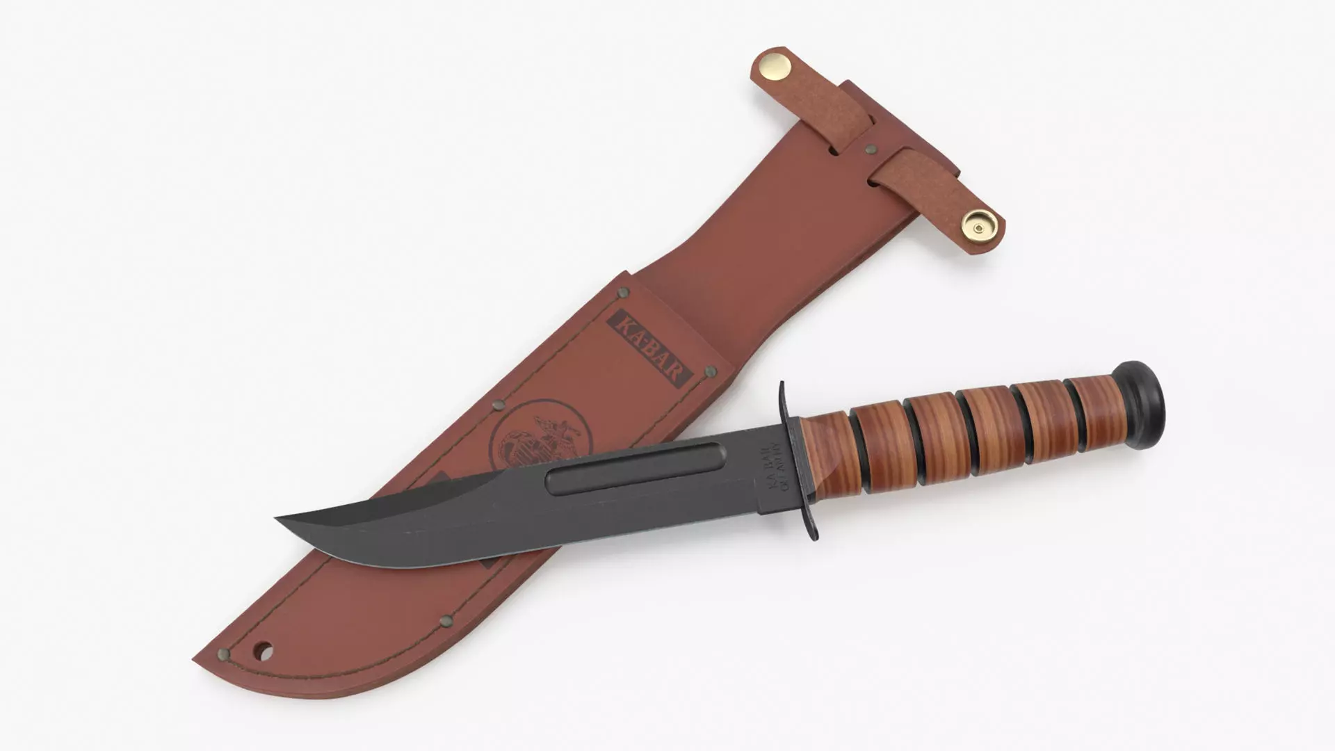 USMC Ka-Bar with Leather Sheat 3D model_0