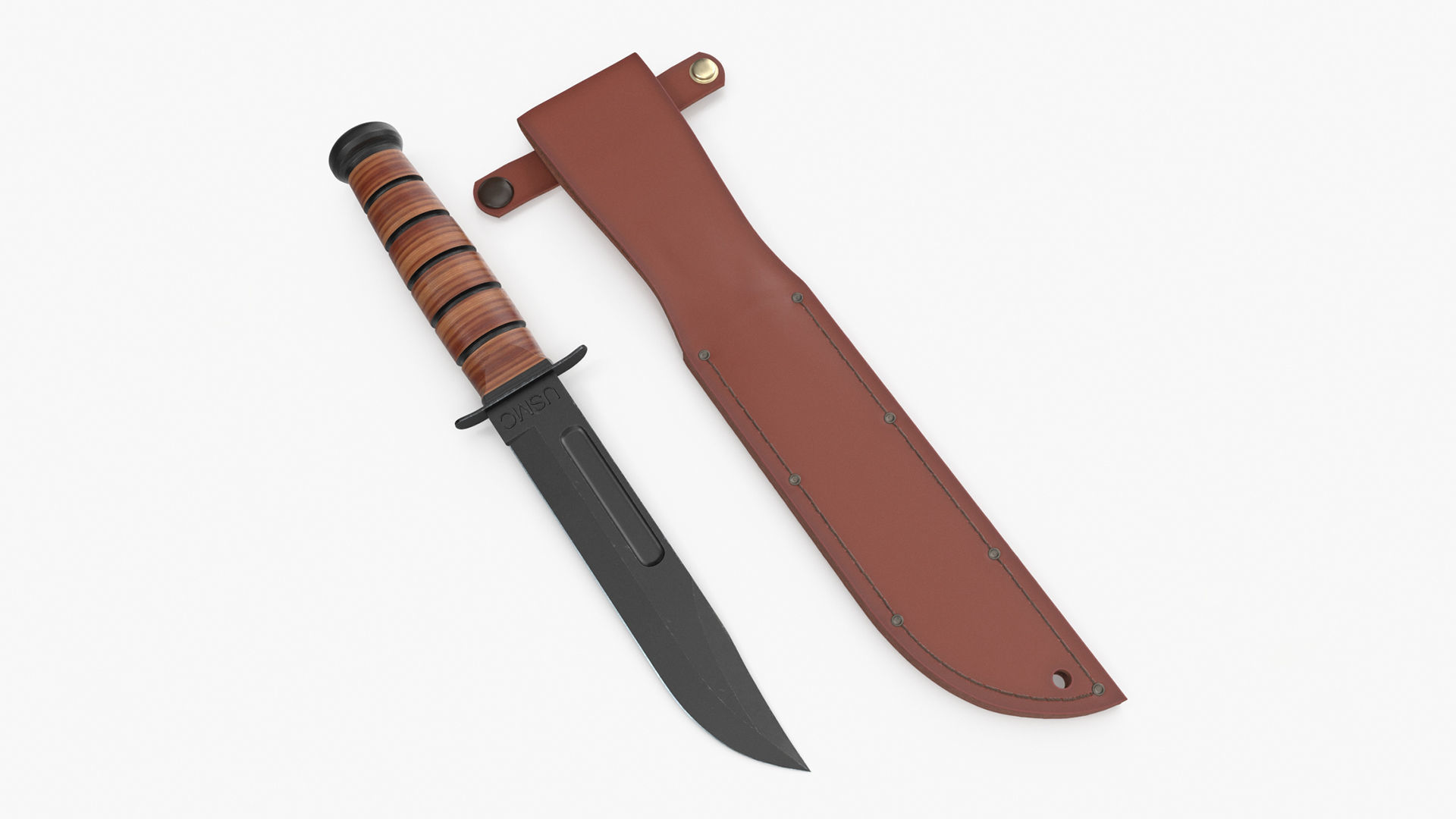 USMC Ka-Bar with Leather Sheat 3D model_4