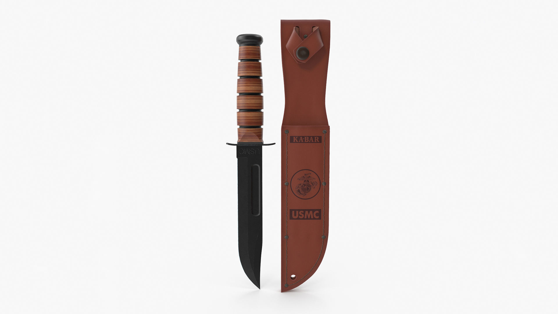 USMC Ka-Bar with Leather Sheat 3D model_1