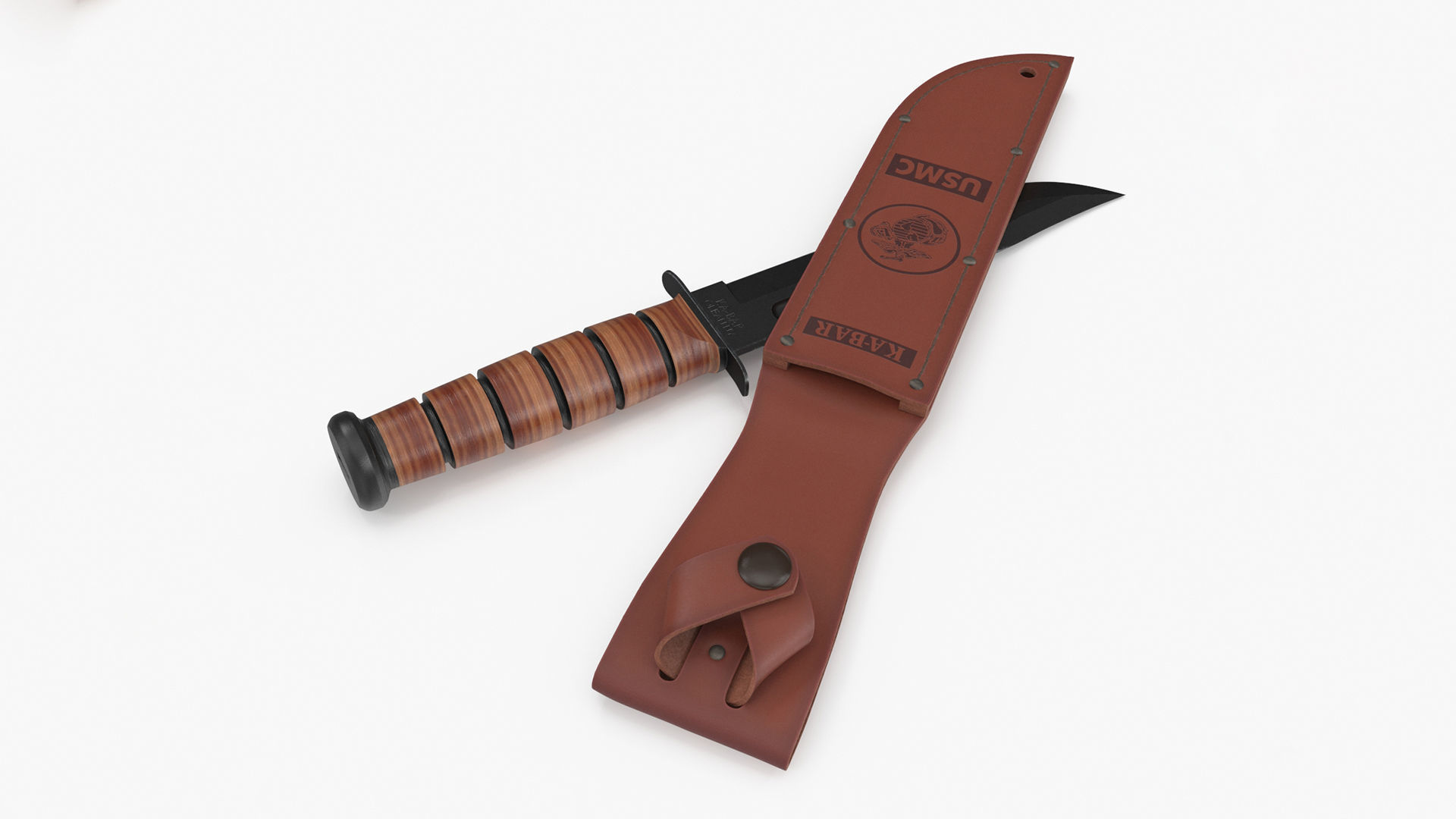 USMC Ka-Bar with Leather Sheat 3D model_7