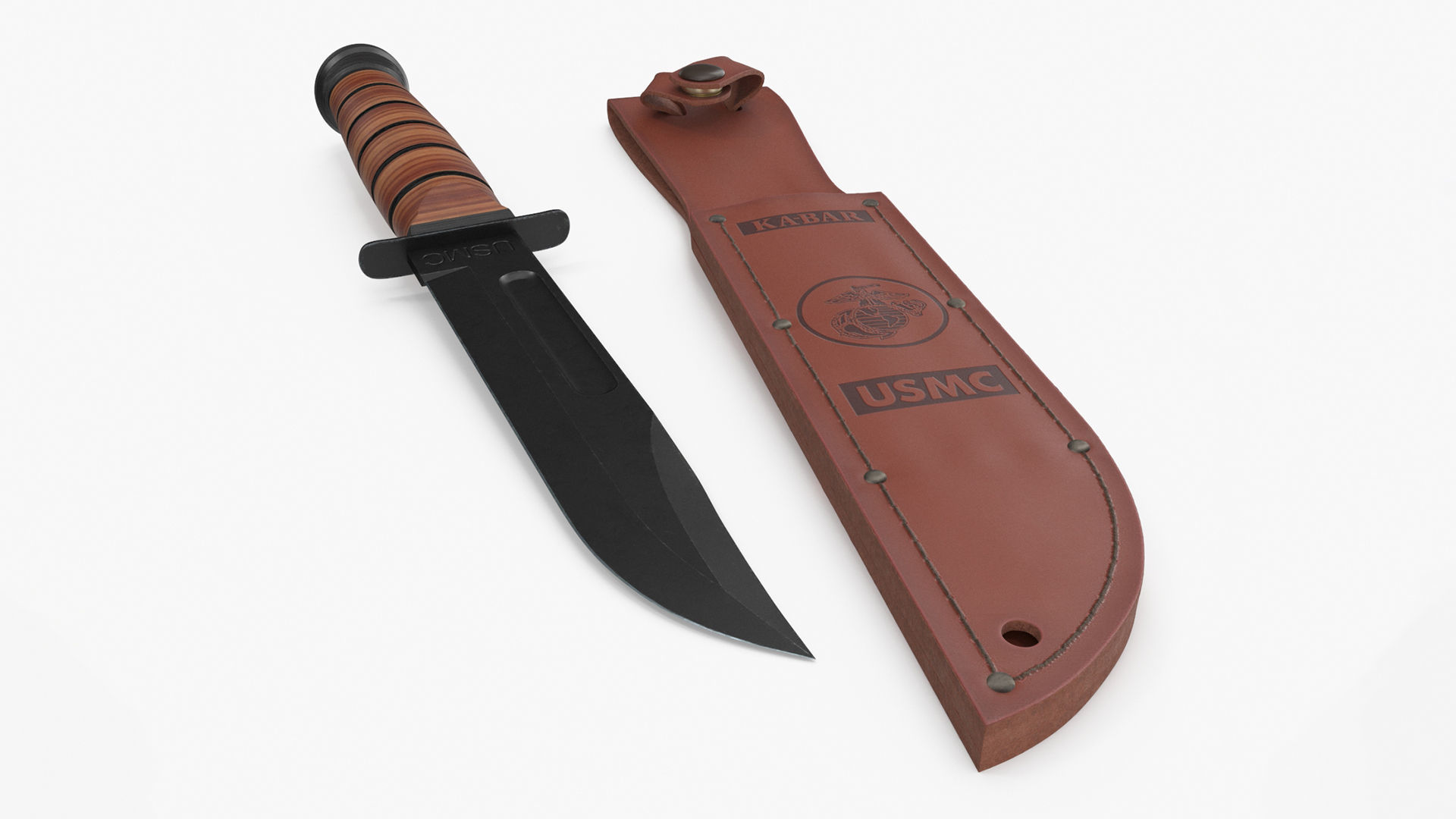 USMC Ka-Bar with Leather Sheat 3D model_5