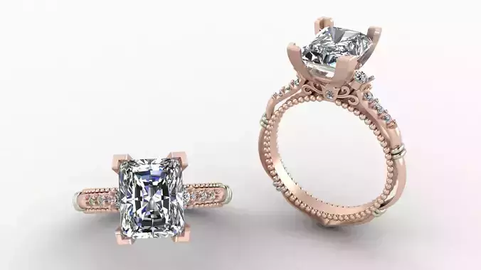 Verragio engagement ring and band ring 2 3D print model