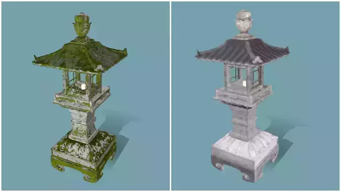 Old Japanese Lantern with mossy and no mossy style