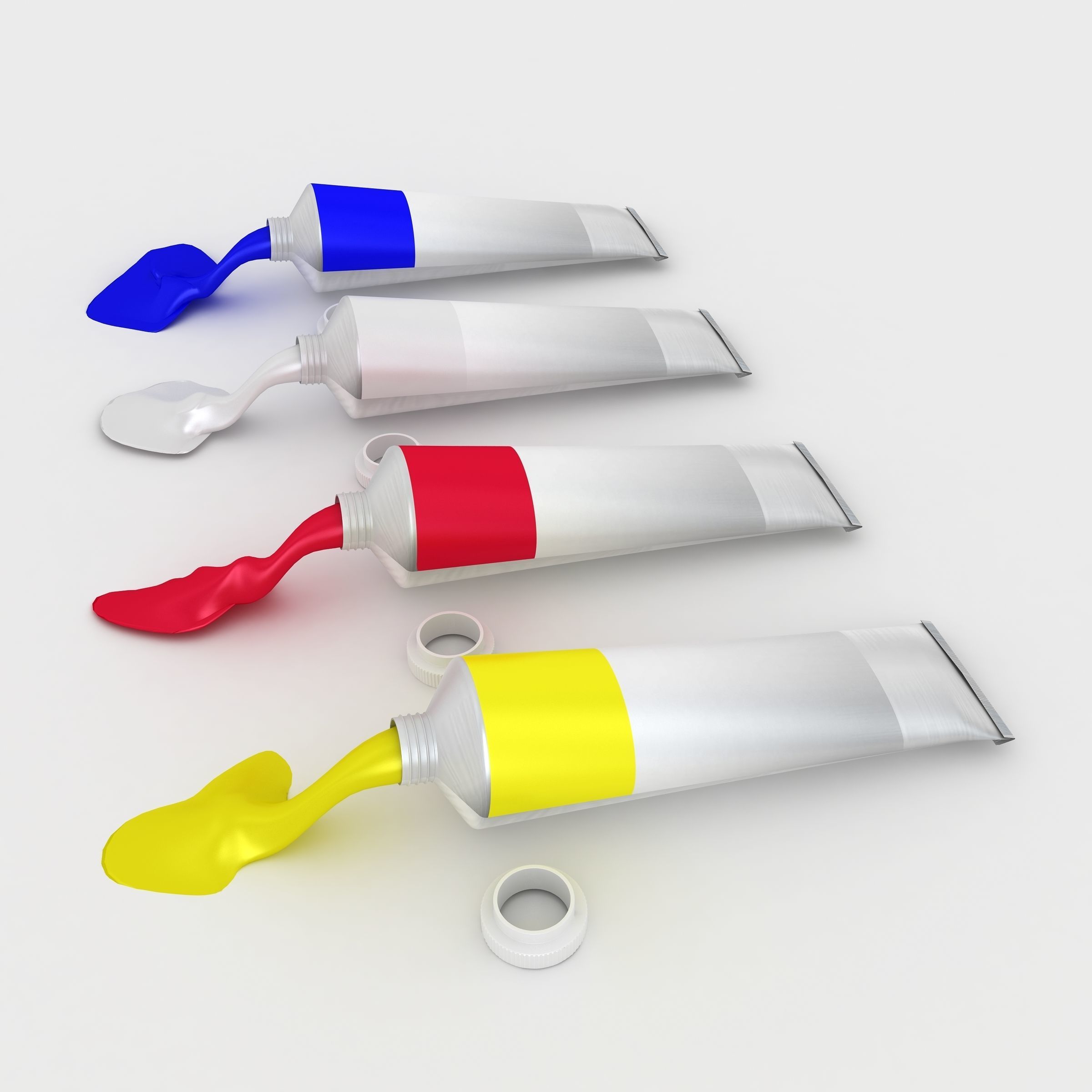 Oil Paint Tubes 4 Colors Set 3D model_3