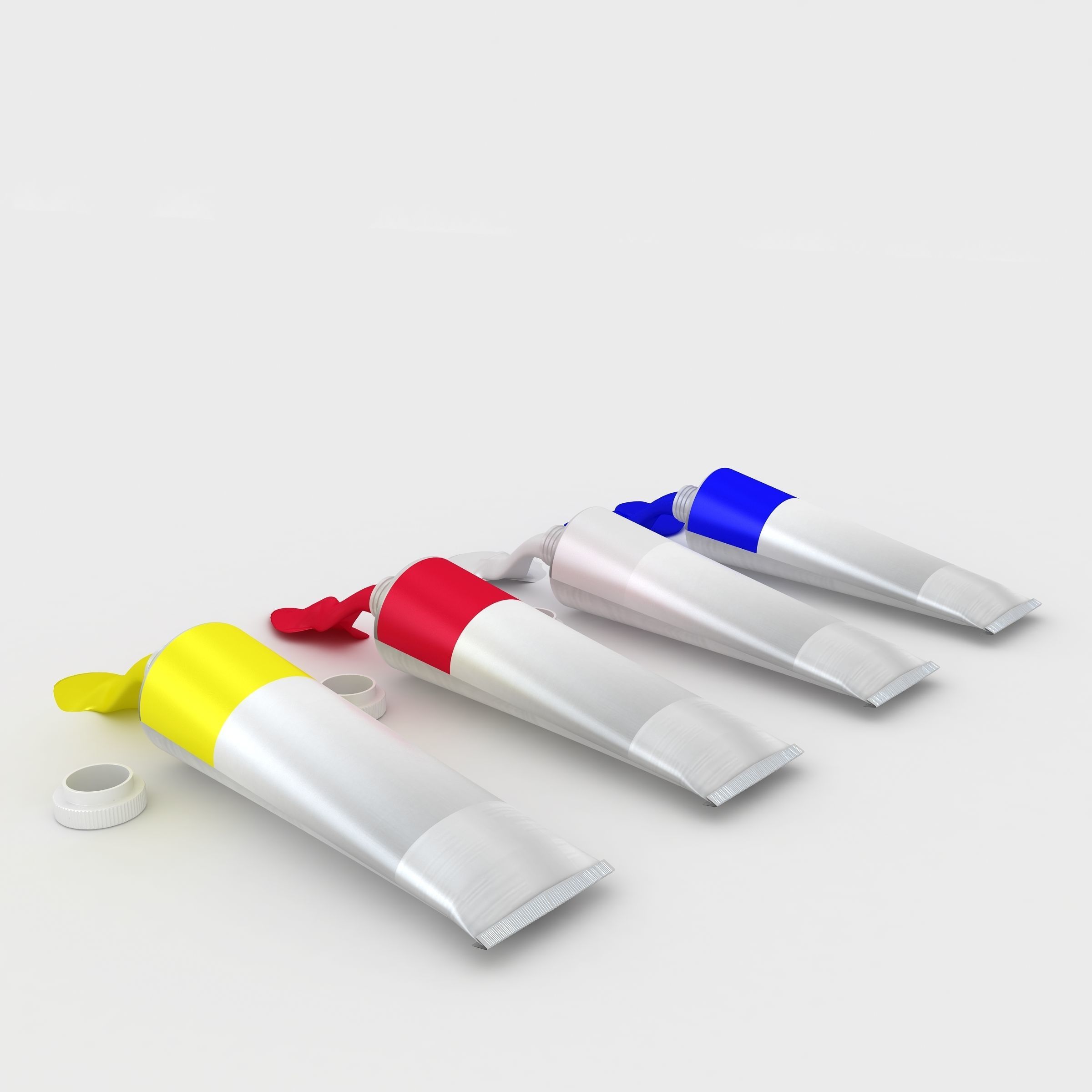 Oil Paint Tubes 4 Colors Set 3D model_5