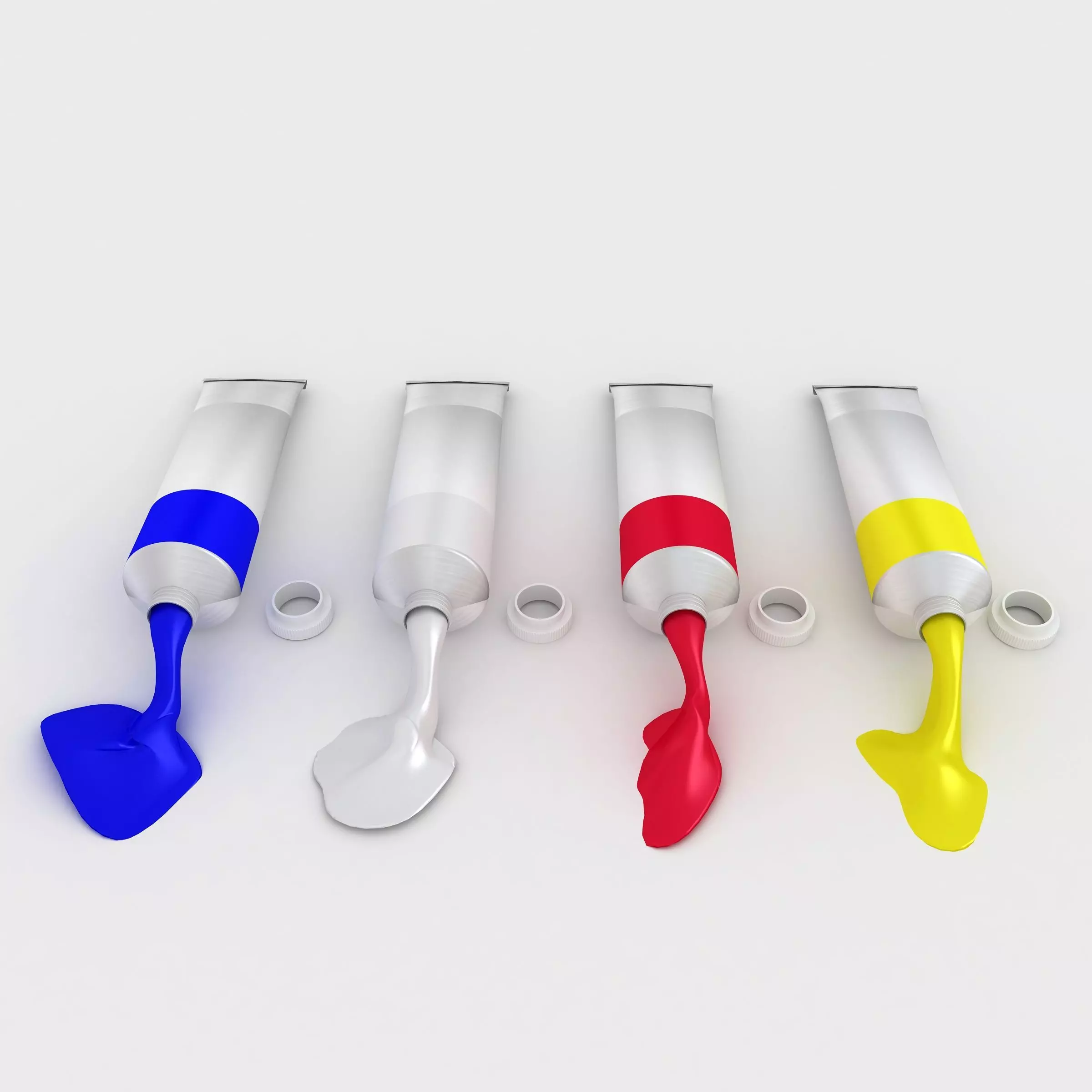 Oil Paint Tubes 4 Colors Set 3D model_0